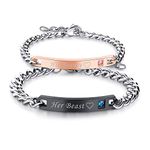 Cupimatch 2pcs CZ His and Hers Couple Bracelets Set, Adjustable Titanium Stainless Steel His Beauty Her Beast Love Heart Matching Bracelet Link Jewelry Set,Black …