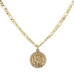 JOTW 14K Yellow Gold Round St. Christopher Charm with 18 inch Gold Overlay Figaro Chain Necklace BSG-59, Metal, not known