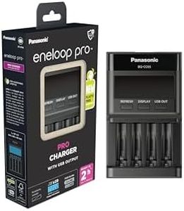 Panasonic eneloop Pro Charger with USB Output for 1-4 AA/AAA NI-MH Batteries, with USB Port, LCD Display, Refresher Function and 10 Safety Functions, Black