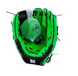 PHINIX 10" PVC Baseball Glove Tee Ball Mitts and Foam Ball for Kids Beginner Play Training Right Hand Throw Green