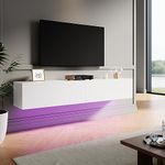 ELEGANT LED Colorful Floating TV Unit Cabinet 1400x300x400mm Pull-down Wall Mounted TV Shelf, Entertainment Center for Living Room, Gloss White, Floor-standing Available