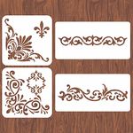 INFUNLY 4PCS Corner Stencils for Painting Flower Square Border Wall Stencil Large Pattern Tile Stencil Reusable DIY Art Craft Stencils Furniture Decor on Wood, Canvas, Paper, Fabric, Floor