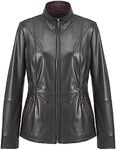 Bigardini Women's Italian Genuine Leather Jacket - Real Lambskin Leather Jacket for Women - Black (L)