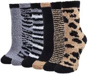Justay Sowarm Fluffy Socks for Women Cosy Thermal Socks Thick Warm Leopard Print Socks Soft Fuzzy Bed Socks Winter Home Socks Chiristmas Gifts for Ladies and Girls