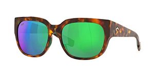 Costa Del Mar Women's Waterwoman Rectangular Sunglasses, Shiny Palm Tortoise / Green Mirror 580p, 55 mm