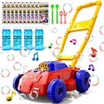 Doloowee Red and Blue Bubble Lawn Mower for Toddlers, Bubble Makers for Kids, Summer Outdoor Backyard Gardening Toys, Birthday Gifts for Preschool Boys Girls