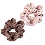 Navaris 2 Pack Scrunchies for Hair - 100% Silk Elastic Hair Bobbles Scrunchies Ponytail Holder Bands Set for Women, Girls, Ladies - Brown