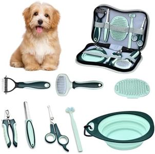 8pcs Kit de Limpieza para Perros y Gatos Mascotas - Cepillo para Perro Gato, Tijera e Cepillo de Baño, Cortauñas y Lima, Bebedero Plegable e Cepillo de Dientes para Perros - Kit de Aseo para Mascotas