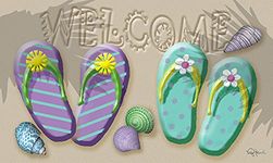 Toland Home Garden Welcome Flip Flop 18 by 30 Inch Decorative Beach Seashell Floor Mat Summer Sandal Doormat