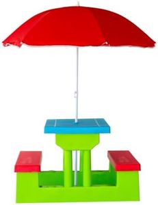 Hacienda Kids Picnic Table Set with Umbrella - Versatile Outdoor Fun for Ages 3-6 - Seats 40kg Each, Table 20kg - Color: Blue, Red, Green - 67x79x135cm, Lightweight Design