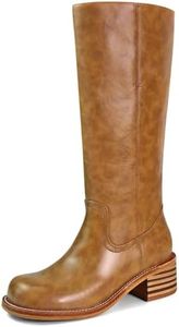 VBDB Knee High Boots for Women Square Toe Chunky Block Heel Long Boots Women’s Comfortable Low Heel Womens Shoes Size 5.5
