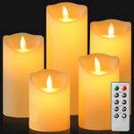 Liomus Flickering Flameless Candles,Moving Flame Battery Operated Candles Remote and Timer LED Pillar Candle Lights for Wedding,Party, Christmas and Home Decor Set of 5 (D3in*H3 4 5 6 7in), Ivory