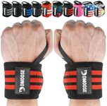 DMoose Lifting Wrist Wraps 12 and 18 Inches Thumb Loops with Wrist Support for Workouts Powerlifting Wrist Straps for Weight Lifting Red Stripes I