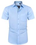 J.VER Men's Short Sleeve Dress Shirt Regular Fit Casual Formal Shirt Button Down Wedding Business Work Office Stretch Non Iron Blue L