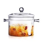 Glass Saucepan with Cover, 1.5L/50oz Heat-resistant Glass Stovetop Pot and Pan with Lid, The Best Handmade Glass Cookware Set Cooktop Safe for Pasta Noodle, Soup, Milk, Baby Food