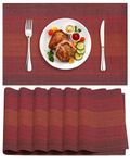 VMVN Placemats for Dining Table Set of 6,Red Plastic Washable Woven Place Mats,Heat-Resistant Table Mat Set Gift,Wipeable Easy to Clean