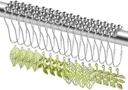 12 Pcs Shower Curtain Rings, Metal Rustproof Shower Curtain Hooks, Shower Hooks with Beautifully Green Leaves for Your Shower Space Add a Touch of Natural Elegance