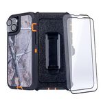 WallSkiN Case for iPhone 15 (6.1") with 2 x Camera & Screen Protectors | Heavy Duty Full Body Military Grade Drop Protection Carrying Cover Holder | Holster for Men Belt with Clip Stand – Camo