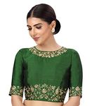 Studio Shringaar Women's Readymade Art Silk Embroidered Saree Blouse with Elbow Length Sleeves (Green, 38)