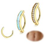 JeryWe 2Pcs 14G Clicker Belly Button Ring for Women Surgical Steel Belly Bar Clicker Ring CZ Opal Belly Rings Simple Reverse Navel Rings Belly Piercing Body Jewellry 12mmGold