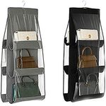 LXTaoler Hanging Handbag Purse Organizer, 2 Pcs 6 Pockets Dust Proof Storage Holder Bag Wardrobe Closet Space Saving Organizers System,Washable (Black+Grey)