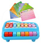 vGRASSP Kid's 2 in 1 Piano Xylophone Musical Instrument with 8 Key Scales for Clear Tones with Music Cards Songbook (Blue)