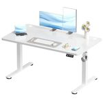 Devoko Electric Standing Desk 120x60cm Sit Stand Table Height Adjustable with Backpack Hook and Memory Smart Panel, Home Office, White