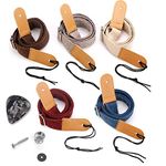 Longteam Simple Linen Leather Ukulele Strap Adjustable Length Durable Uke Straps with Nail, Rope, Picks (Brown)