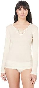 baselayers Womens Australian Merino Wool Thermal Long Sleeve with Motif, Ivory, Medium US
