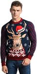 YOU LOOK UGLY TODAY Men's Ugly Christmas Jumper Funny Reindeer Xmas Sweater Top - Light up Xmas Red-18027 XL