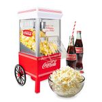 Nostalgia Popcorn Maker, 12 Cups Coca-Cola Hot Air Popcorn Machine with Measuring Cap, Oil Free, Vintage Movie Theater Style, White and Red