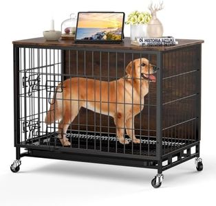 2024 Dog Crate Furniture, 38.6" Double-Doors Dog Kennel Indoor with Removable Tray and Wheels, Wooden Dog Crates for Large Dogs, Large Dog Crate, Decorative Dog Cage End Table, Rustic Brown