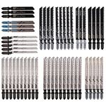 Jigsaw Blades Set 52 Piece Jig Saw Blades Set T-Shape Shank for Wood Plastic Metal Cutting Fit for Bosch, Dewalt, Makita etc HCS/HSS Replacement Jig Saw Blade