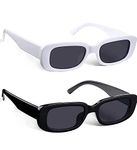 Perriha Fashion Driving Sunglasses for Men Women Anti-Glare Polarized | Retro Stylish Rectangle Goggles Square Sunglass Aesthetic Glasses UV Protect Unisex | Man & Woman (COMBO WHITE+BLACK)