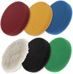 TCP Global 6.5" Flat Foam Dual Action Pad Set, 5 Levels of Foam Pads & 1 Natural Wool Grip Pads - High Performance Brand - Buff, Polish & Detail Car Auto Paint - Boat Gelcoat, Fiberglass Polisher Pads