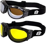 Birdz Eagle Red Baron style Motorcycle Padded Airsoft Goggles Yellow & Driving Mirror Lens for Day & Night riding comfort Perfect Googles For Any Weather Condition