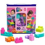 MEGA BLOKS Fisher-Price Toddler Block Toys, Big Building Bag with 80 Pieces and Storage Bag, Pink, Gift Ideas for Kids Age 1+ Years, DCH62