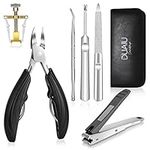 Nail Clippers Set DUAIU 6Pcs Toenail Clippers for Thick and Ingrown Nails Contain Heavy Duty Stainless Steel Toenail Scissors with Nail File and Professional Toenails Trimmer Black