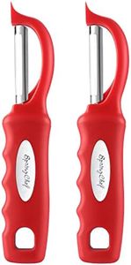 Spring Chef Professional Red Swivel Vegetable Peeler for Kitchen, Stainless Steel Potato Peeler with Soft Grip Handle, Dishwasher Safe Apple Peeler, Perfect for Veggie, Fruit, Carrot, Mango - Set of 2