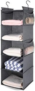 MAX Houser 5 Shelf Hanging Closet Organizer, Space Saver, Cloth Hanging Shelves with 4 Side Pockets, Foldable, Grey
