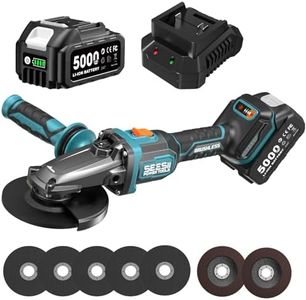 SEESII Flathead Brushless Angle Grinder with 2pcs 5.0Ah Batteries & Charger