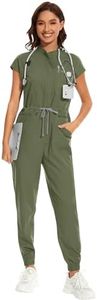 niaahinn Women's Stretch Scrub Jumpsuit - Medical Uniform with Pockets, Breathable Nurse Scrub Set for Hospital, Dental (Olive Green,Small)