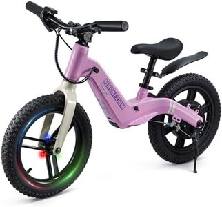 GROWNEER Electric Balance Bike for Kids, 14-Inch Tires, Ages 3-7, 9.3 Mile Range, Lightweight 16.5lbs, 3 Speed Settings (3.1/6.2/9.3 mph) Light-up Front Tire & Adjustable Seat,Pink