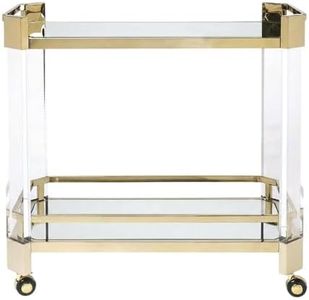 Starlight Canyon Home Modern Serving Cart with Storage, Gold Stainless Steel Bar Cart with Mirrored Top for Kitchen Use