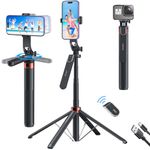 Celfiexpt 71-inch Selfie Stick with Tripod Stand 360 Degree Rotation Rechargeable Remote Quadripod Stand Balance Handle Selfie Stick for Phone Camera Gopro 360°Panoramic Shooting Vlogging Live Stream