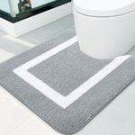 Kitinjoy Microfiber Bathroom Contour Rug, Extra Soft and Absorbent, Non-Slip Shaggy Plush Toilet Rugs U-Shaped, Machine Wash Dry Bath Rug Mat for Toilet Base 20 x 24, Grey