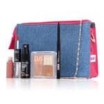 Swiss Beauty Easy-To-Do Makeup Kit | Mini Makeup Fixer + Black Kajal + Lustre Eyeshadow Palette + Duo Lipstick with Gloss + Denim Pouch |