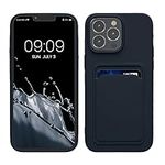 kwmobile Case Compatible with iPhone 15 Pro Max Case - TPU Phone Cover with Credit Card Holder - Dark Blue