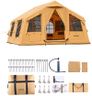VEVOR Inflatable Tents for Camping, 8-12 Person Easy Setup Blow up Tent with Hand Pump, 4 Season Luxury Glamping Tent with 2 Skylights, Canopy, Stove Jack, 2 Doors & Mesh Windows (Include Storage Bag)