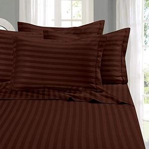 Elegant Comfort Softest and Coziest 4-Piece Sheet Set - 1500 Thread Count Egyptian Quality Luxurious Wrinkle Resistant 6-Piece Damask Stripe Bed Sheet Set, Twin XL, Chocolate Brown